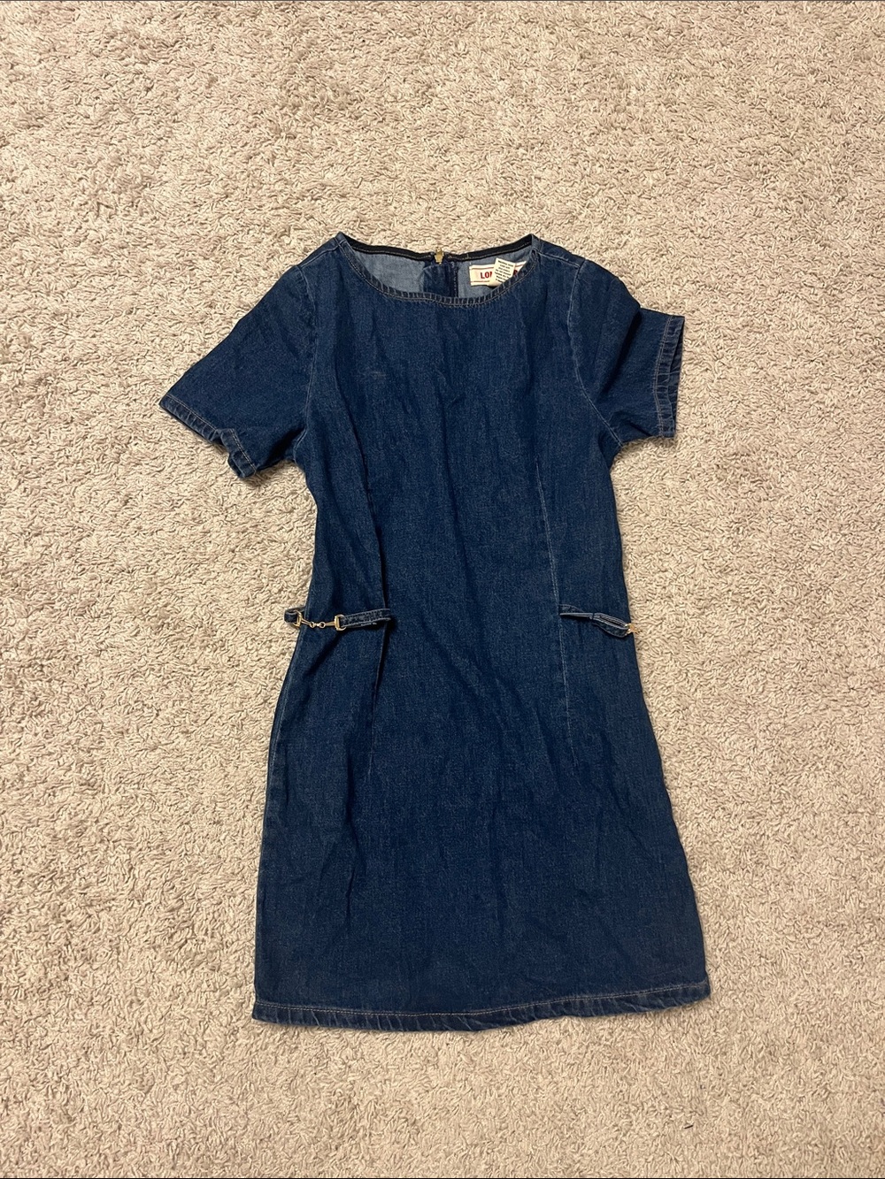 LOFT Navy Denim Short-Sleeve Mini Shift Dress